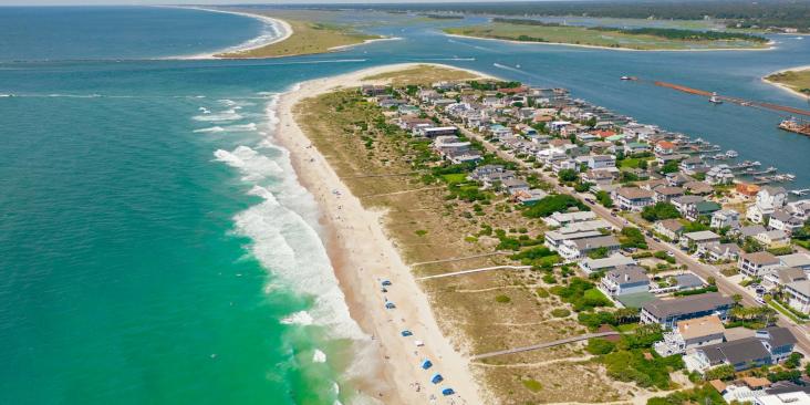 Aerial view of coastal area with houses, Wrightsville Beach, North Carolina